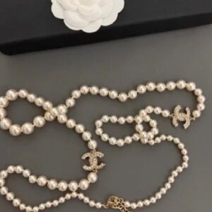 CHANEL Pearl Necklace with Gold Accents